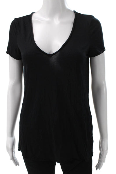 Allsaints Women Basic Black V-Neck Rayon Blend Short Sleeve T-Shirt Size 10