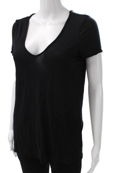 Allsaints Women Basic Black V-Neck Rayon Blend Short Sleeve T-Shirt Size 10