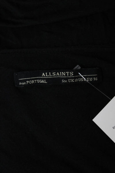 Allsaints Women Basic Black V-Neck Rayon Blend Short Sleeve T-Shirt Size 10