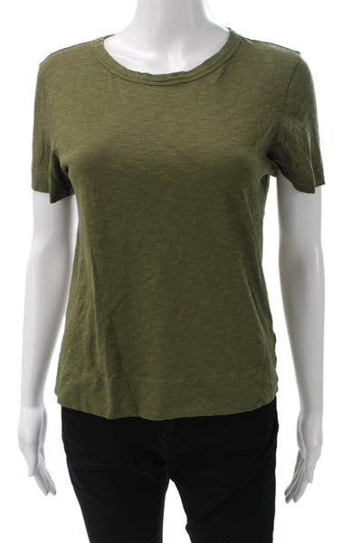 Theory Women Basic Green Cotton Blend Crew Neck Short Sleeve T-Shirt Size S