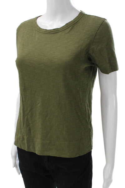 Theory Women Basic Green Cotton Blend Crew Neck Short Sleeve T-Shirt Size S