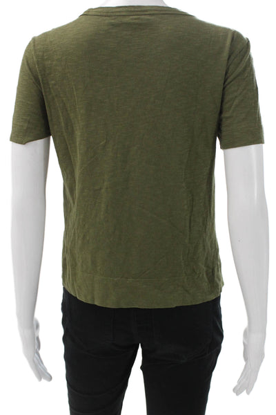 Theory Women Basic Green Cotton Blend Crew Neck Short Sleeve T-Shirt Size S