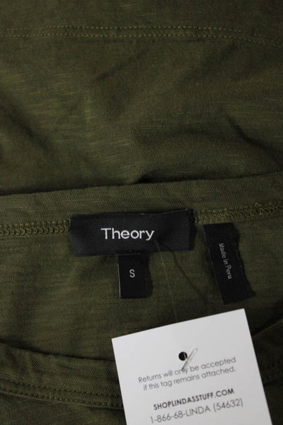Theory Women Basic Green Cotton Blend Crew Neck Short Sleeve T-Shirt Size S