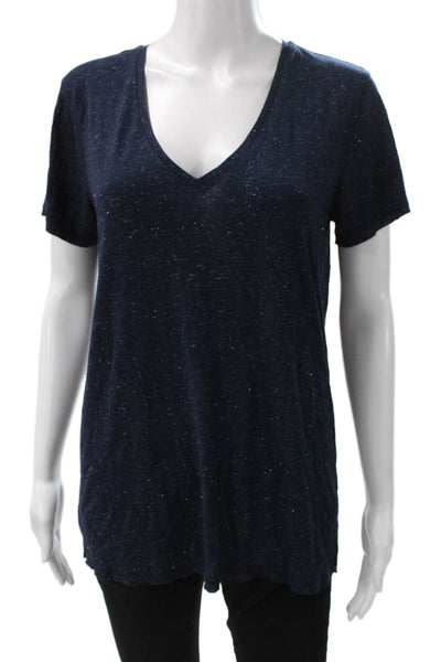 Allsaints Womens Blue V-Neck Short Sleeve Basic T-Shirt Polyester Blend Size M