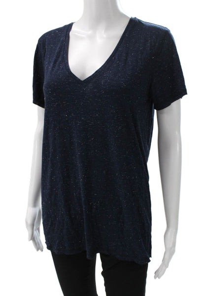 Allsaints Womens Blue V-Neck Short Sleeve Basic T-Shirt Polyester Blend Size M