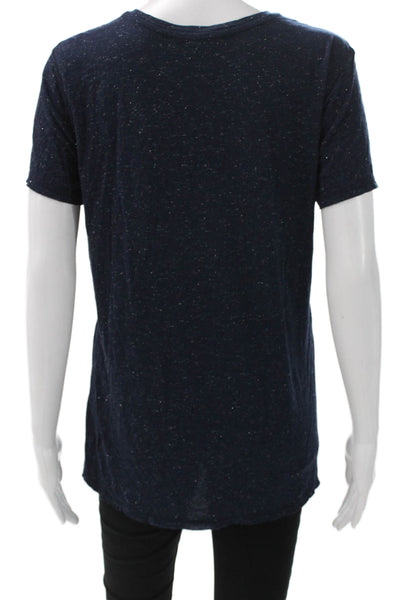 Allsaints Womens Blue V-Neck Short Sleeve Basic T-Shirt Polyester Blend Size M