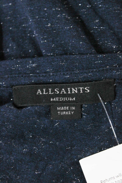 Allsaints Womens Blue V-Neck Short Sleeve Basic T-Shirt Polyester Blend Size M