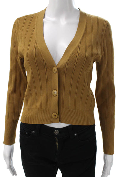 J Crew Women Brown V-Neck Viscose Blend Cardigan Long Sleeve Size S