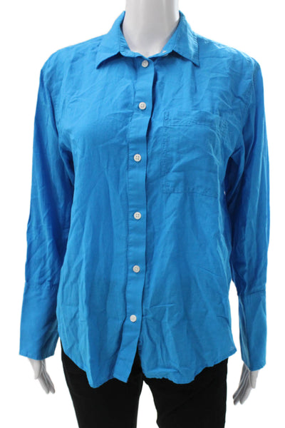 J Crew Women Basic Collared Blue Button-Up Long Sleeve Cotton Viscose Size 4