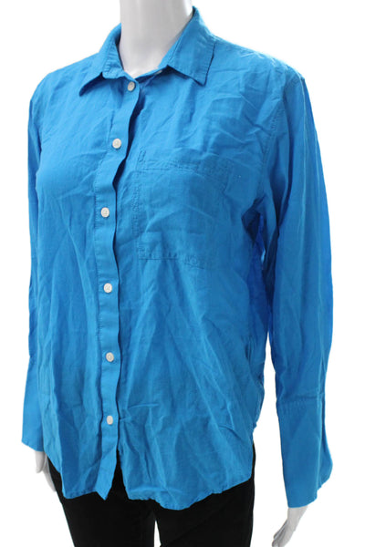 J Crew Women Basic Collared Blue Button-Up Long Sleeve Cotton Viscose Size 4