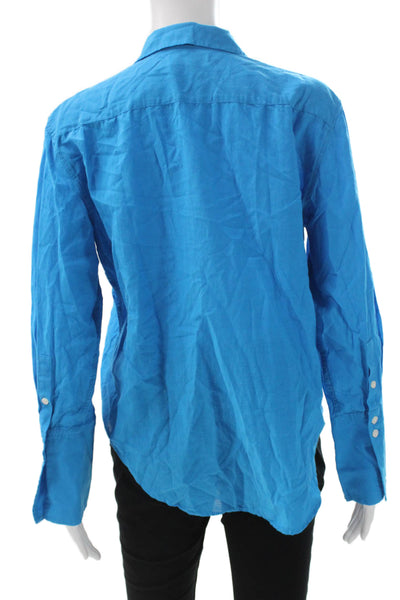 J Crew Women Basic Collared Blue Button-Up Long Sleeve Cotton Viscose Size 4