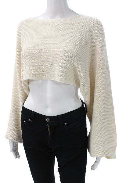 Zara Womens Ivory Knit Boat Neck Long Sleeve Pullover Sweater Size S