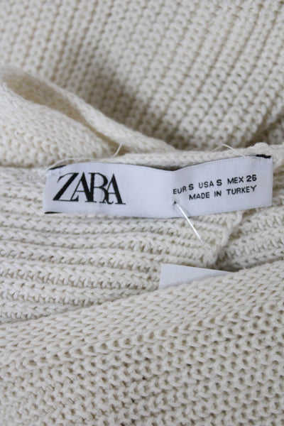 Zara Womens Ivory Knit Boat Neck Long Sleeve Pullover Sweater Size S