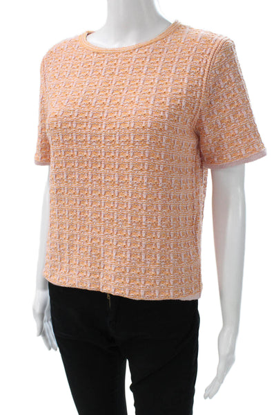 MNG Womens Basic Orange Short Sleeve Round Neck Check Knit T-Shirt Size M
