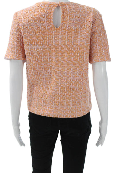 MNG Womens Basic Orange Short Sleeve Round Neck Check Knit T-Shirt Size M