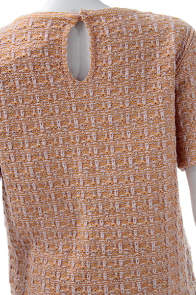 MNG Womens Basic Orange Short Sleeve Round Neck Check Knit T-Shirt Size M