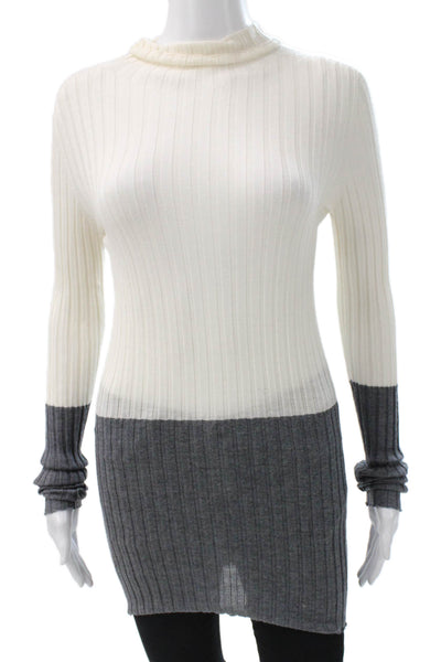 Mantu Women Tunic Sweater White Turtleneck Long Sleeve Merino Wool Size 40