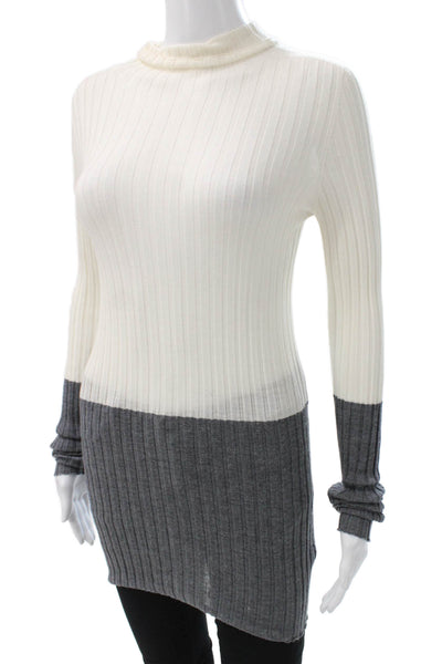 Mantu Women Tunic Sweater White Turtleneck Long Sleeve Merino Wool Size 40