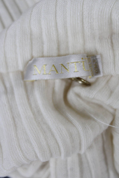 Mantu Women Tunic Sweater White Turtleneck Long Sleeve Merino Wool Size 40