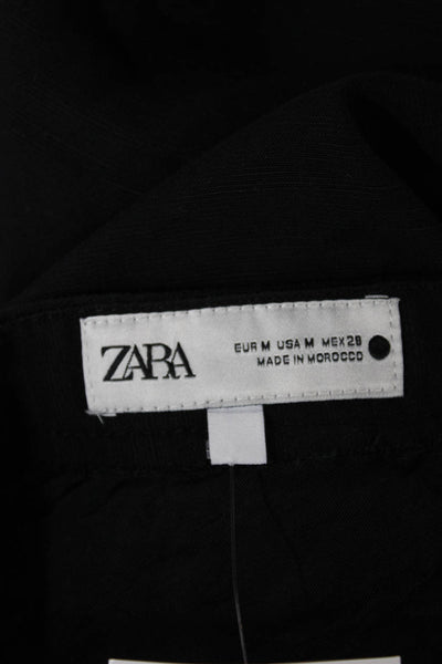 Zara Women Capri Pants Black Lyocell Blend Button Inseam 20 Size M