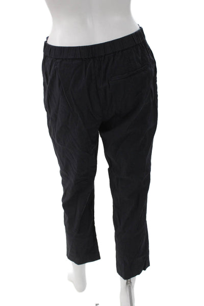 Theory Women Cropped Linen Pants Black Pull On Size 6