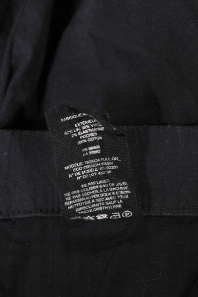 Theory Women Cropped Linen Pants Black Pull On Size 6