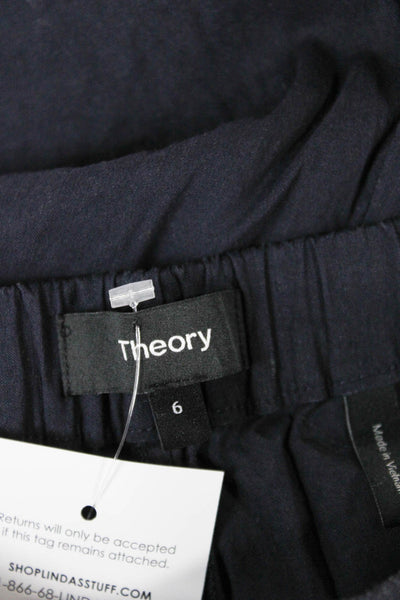 Theory Women Cropped Linen Pants Black Pull On Size 6