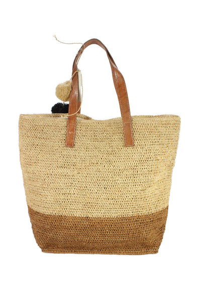 mar Y sol Womens Straw Button Closure Shopper Shoulder Handbag Beige Brown