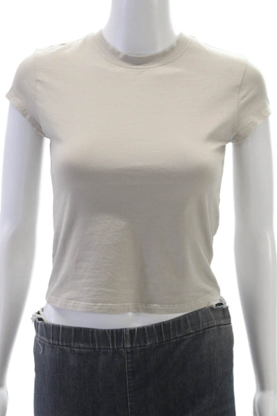 Lululemon Women Beige Cotton Crew Neck Short Sleeve Basic T-Shirt Size S