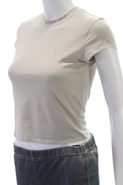 Lululemon Women Beige Cotton Crew Neck Short Sleeve Basic T-Shirt Size S
