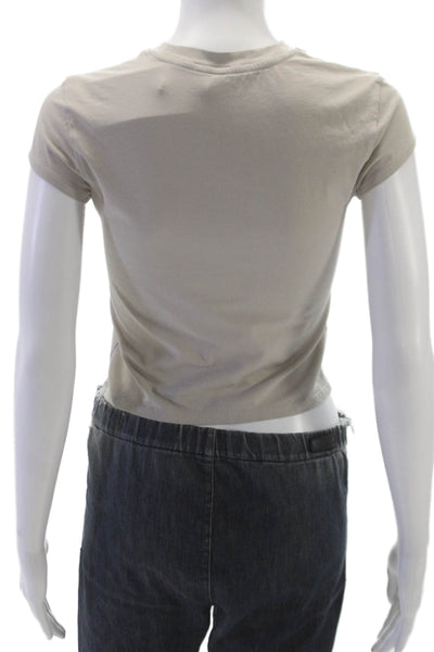 Lululemon Women Beige Cotton Crew Neck Short Sleeve Basic T-Shirt Size S