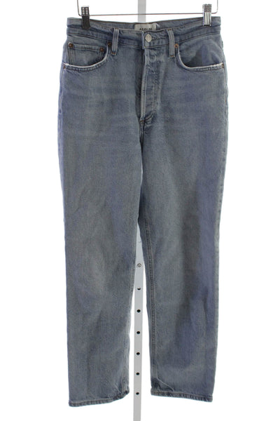 Agolde Womens Straight Jeans Blue High Rise Button Cotton Size 25