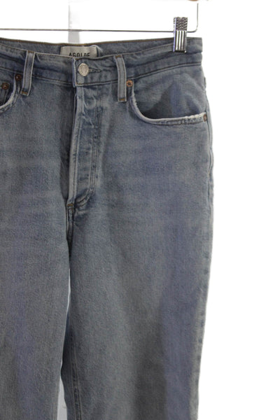 Agolde Womens Straight Jeans Blue High Rise Button Cotton Size 25