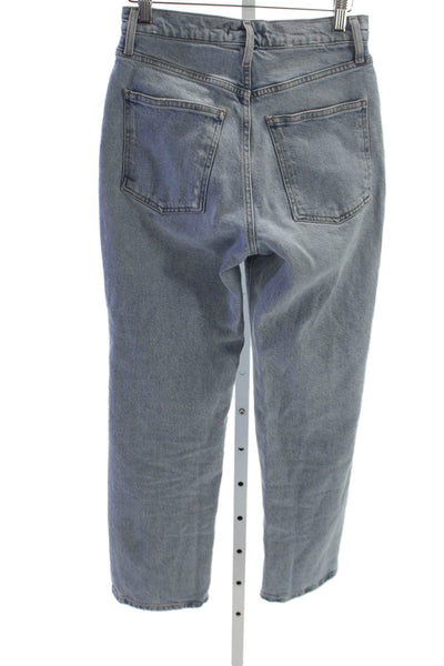 Agolde Womens Straight Jeans Blue High Rise Button Cotton Size 25