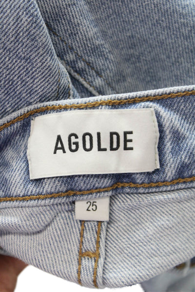 Agolde Womens Straight Jeans Blue High Rise Button Cotton Size 25