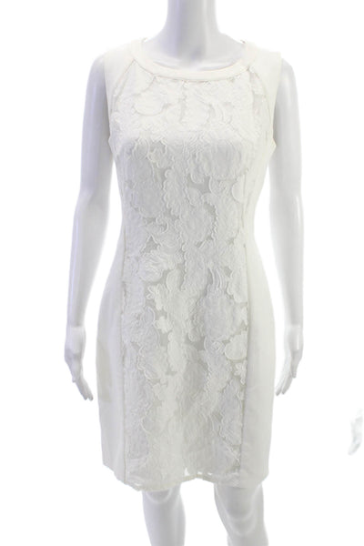 Boss Hugo Boss Womens Sheath Dress Ivory Cotton Sleeveless Round Neck Size 8