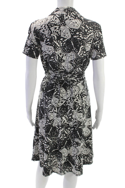 Brooks Brothers Womens Black Butterfly Wrap Dress Collared Tie Waist Size M