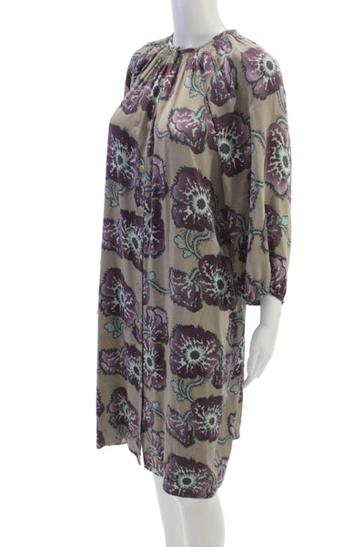 Tucker Womens Beige Silk Blend Shirt Dress 3/4 Sleeve Round Neck Size PP