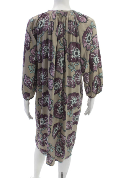 Tucker Womens Beige Silk Blend Shirt Dress 3/4 Sleeve Round Neck Size PP