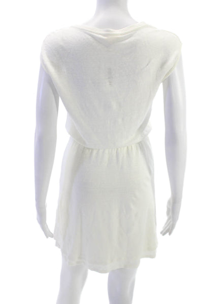 Maje Women Shift Dress White Linen V Neck Short Sleeve Short Size 1