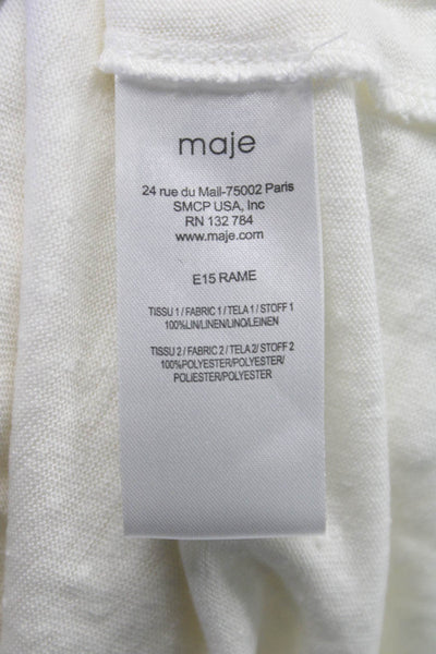 Maje Women Shift Dress White Linen V Neck Short Sleeve Short Size 1