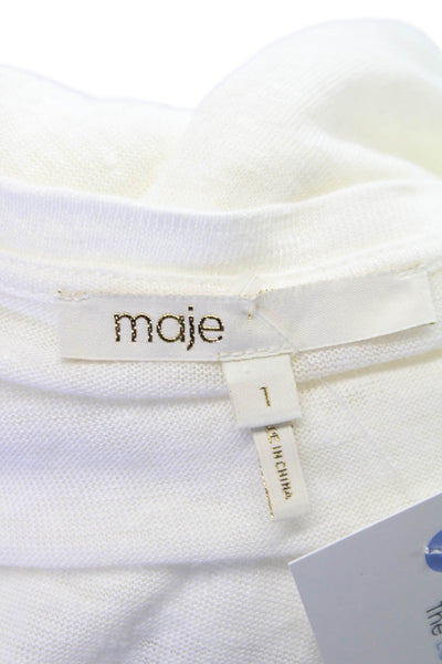 Maje Women Shift Dress White Linen V Neck Short Sleeve Short Size 1