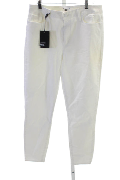 Paige Women Cropped Jeans White Cotton Blend Mid Rise Size 31