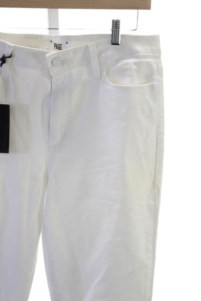 Paige Women Cropped Jeans White Cotton Blend Mid Rise Size 31