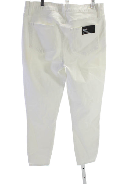 Paige Women Cropped Jeans White Cotton Blend Mid Rise Size 31