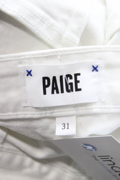 Paige Women Cropped Jeans White Cotton Blend Mid Rise Size 31