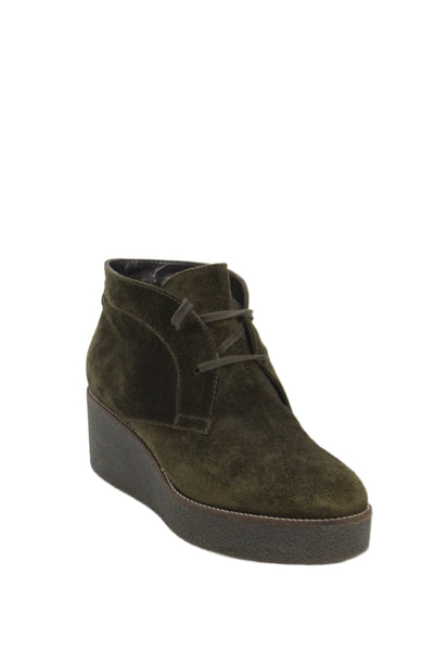 Aquatalia Womens Suede Platform Wedge Boots Green Size 7.5