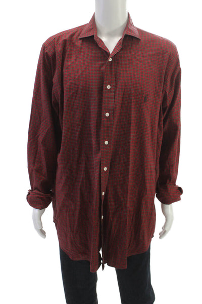 Polo Ralph Lauren Mens Plaid Long Sleeve Button-Up Shirt Red Size LT