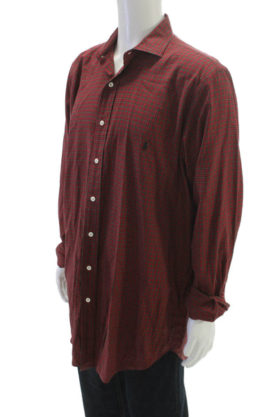 Polo Ralph Lauren Mens Plaid Long Sleeve Button-Up Shirt Red Size LT