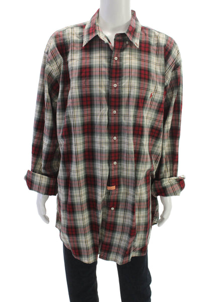 Ralph Lauren Mens Plaid Collared Long Sleeve Cotton Button-Up Shirt Size 2XLT